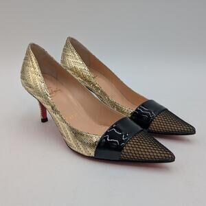 Christian Louboutin Gladiator 70 Fishnet Metallic Champagne Heels Size 35.5